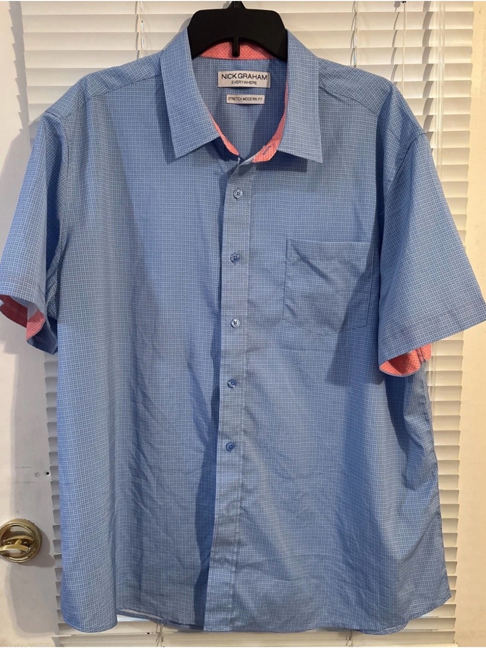 Nick Graham Mens Blue Button Down 2XL Stretch Short Sleeve Casual Business
